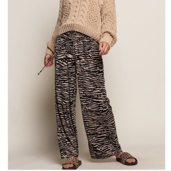 🖤 POL TAUPE ZEBRA WIDE LEG - Picture 1 of 6